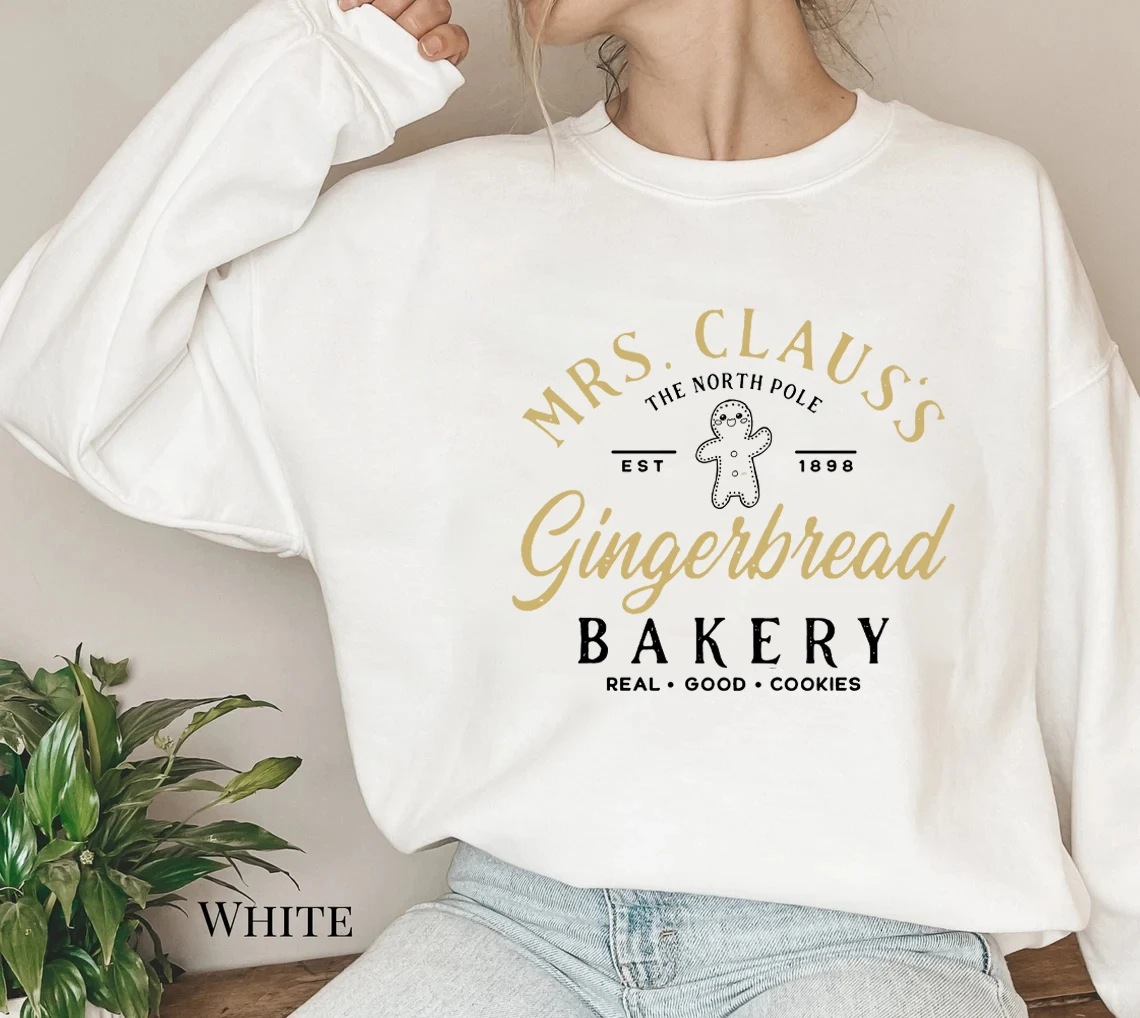 Mrs Claus Gingerbread Colored Sweatshirt Merry Christmas Pullovers Funny Xmas Sweats Women Fashion Holiday Style Vintage Top