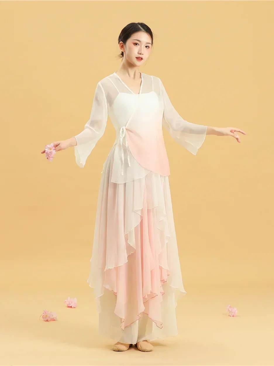 Ballerino d'arte popolare cinese Danza classica orientale Hanfu Performance Abiti da pratica Costumi di danza nazionale Yangko per donne adulte