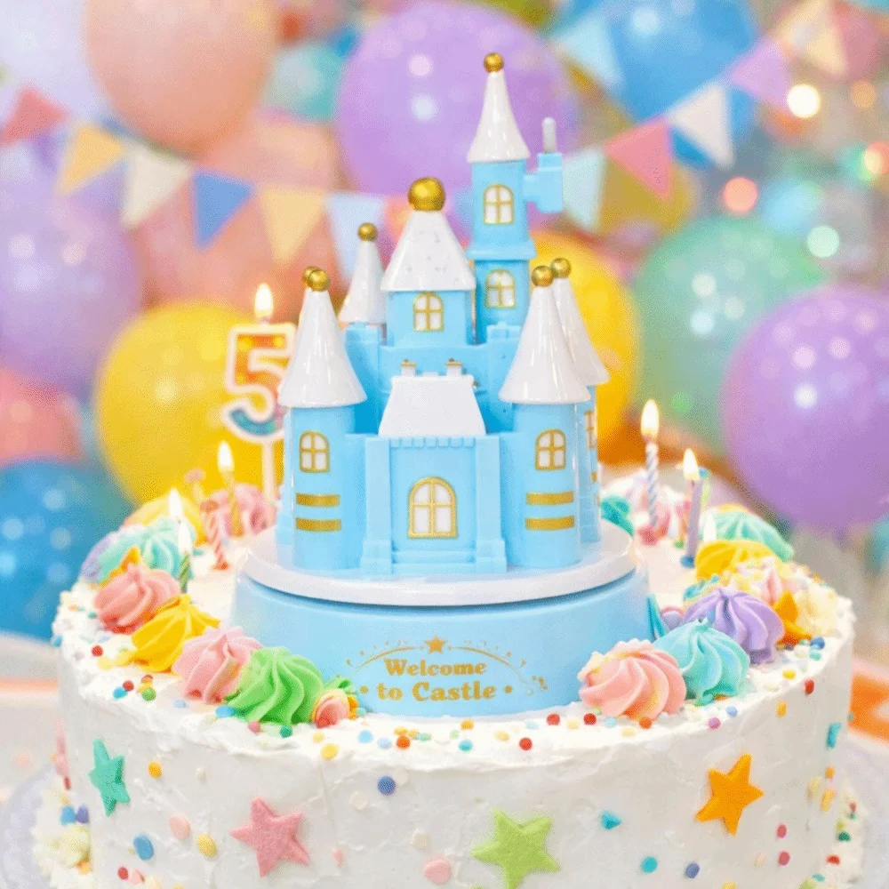 Cartoon Castle Rotating Music Box Exquisite Handwork Craft Birthday Music Box Romantic Style Cake Decoration Music Box