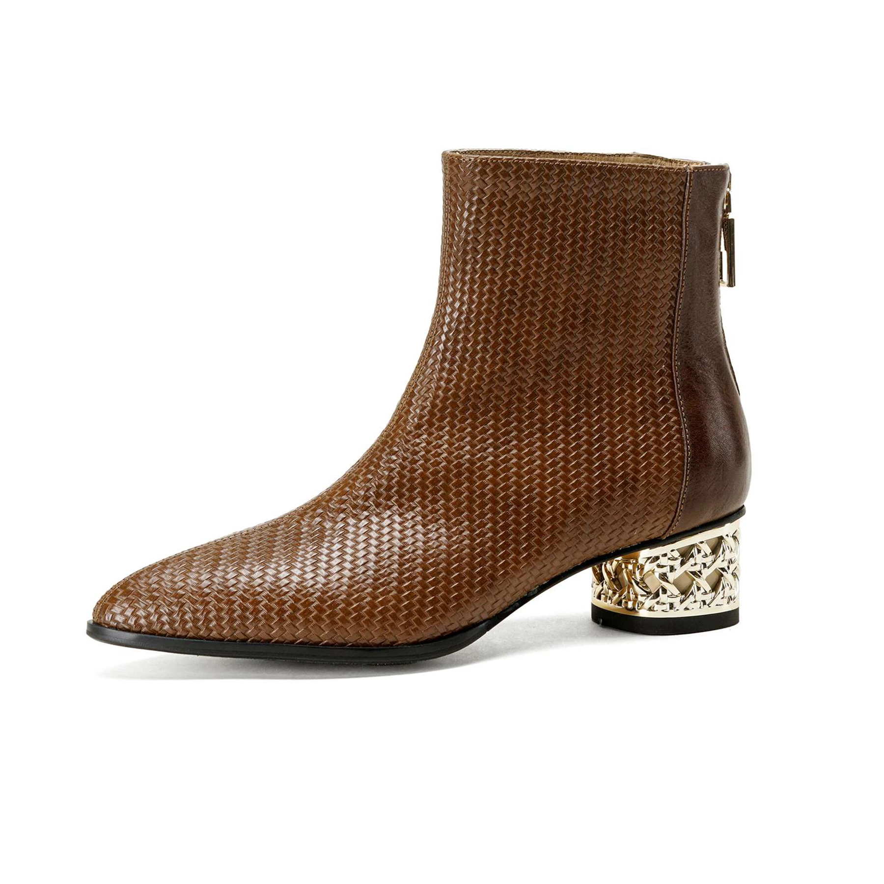 Plus Size 33-43 Cow Skin Print Pointed Toe Med Heels Zipper Dress Modern Boots Dance Warm Winter Shoes Fashion Brand Ankle Boots