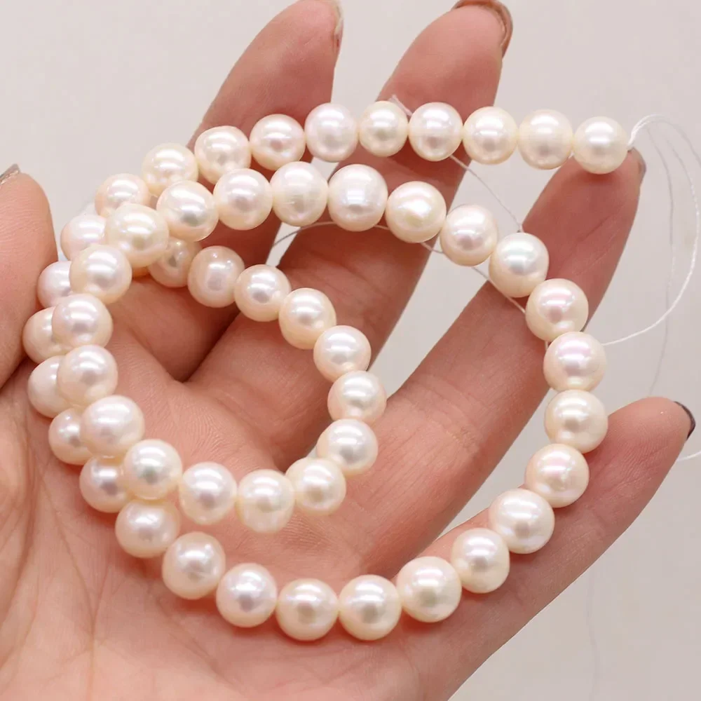 

Natural Freshwater Pearl Beaded AAA 8-9mm Round Shape Punch Loose Beads for Make Jewelry DIY Bracelet Necklace Accessories