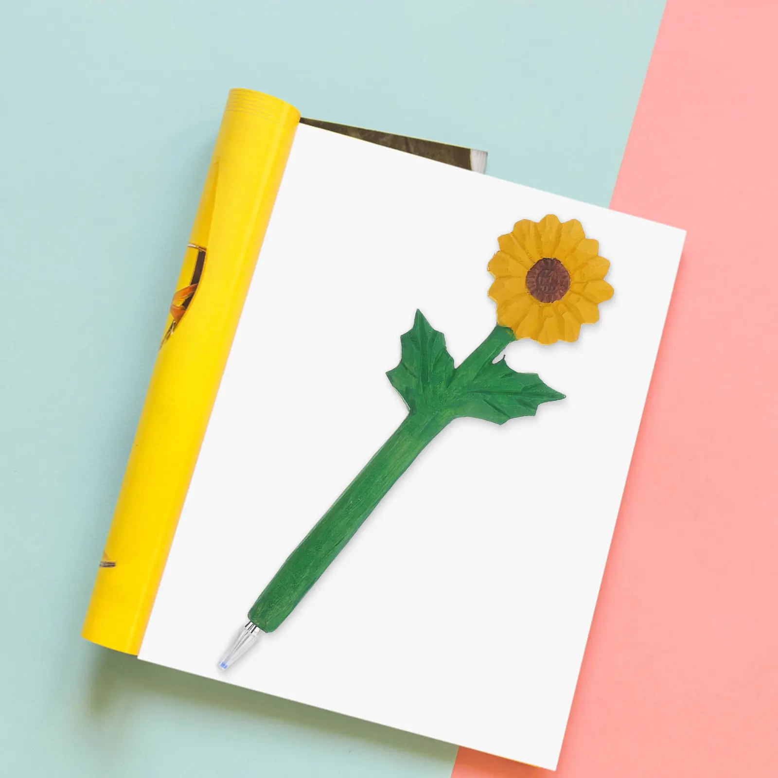 

Exquisite Wood Engraved Sunflower Pen Smooth Writing Comfort Grip Journaling Notebook Pen for Office Home Decor Creative