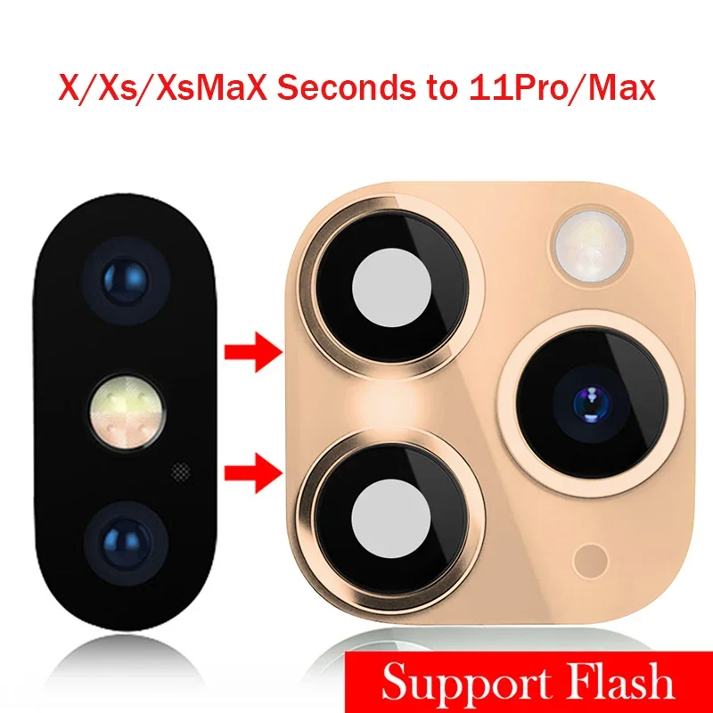 Luxury Fake Camera Lens Sticker Seconds Change Cover Case Phone Upgrade Support Flash For iPhone X Xs to 11 Pro