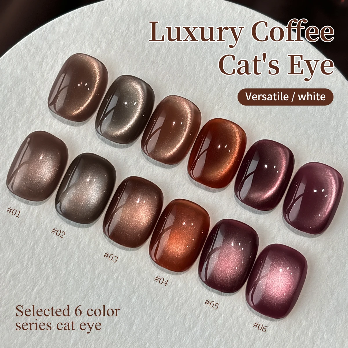 15ml Luxe Koffie Cat's Eye Nagelgel Polish Set met losweken UV LED Cat Eye Gel Polish Manicure Nail Art Gift Kit voor Kerstmis