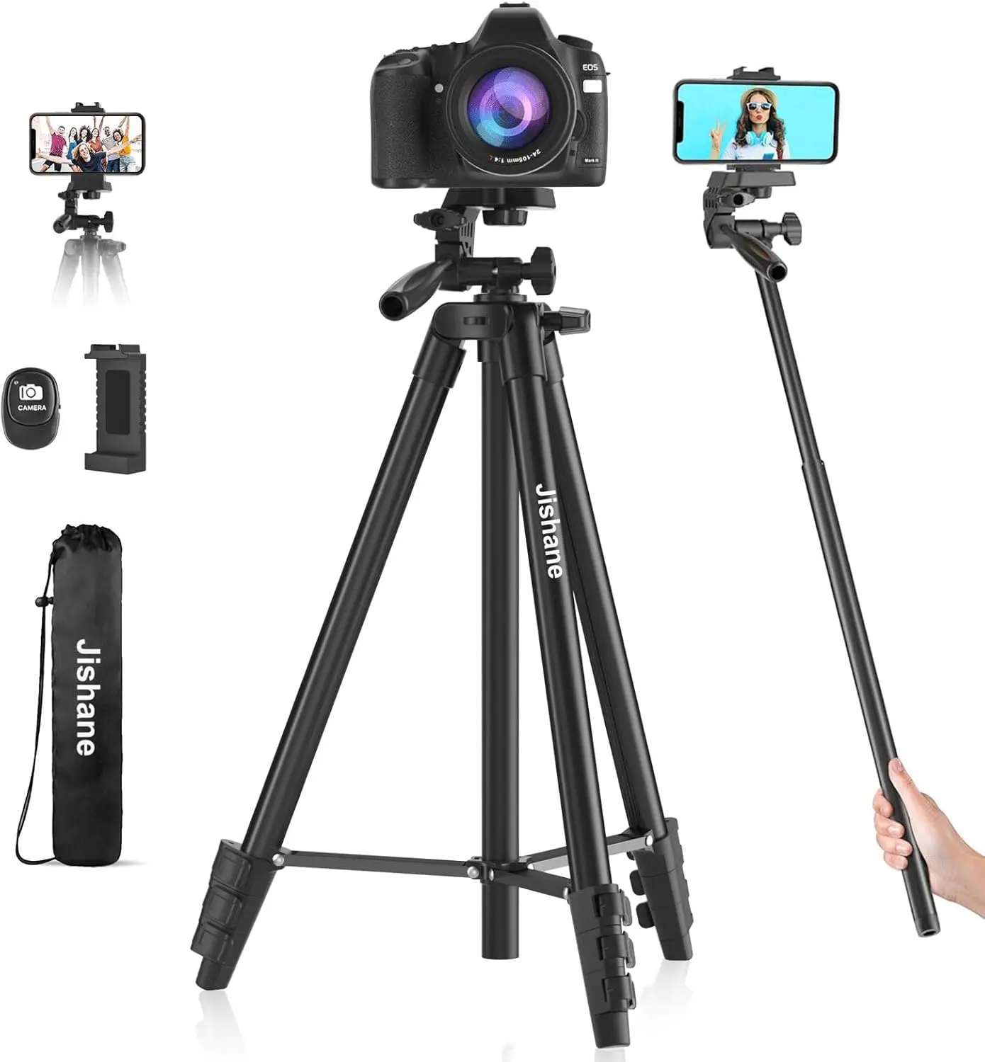 

71" Lightweight Camera Tripod with Wireless Remote, Phone Holder & Bag, Max Load 6.6 lbs for Smartphones
