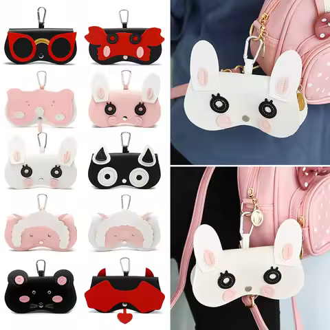 INS Cartoon Women Portable Sun Eye Glasses Box PU Leather Eyewear Case Sunglasses Cute Protection Bags