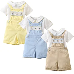 Spanish Style Boys 2 Piece Outfit Shirt Suspender Shorts Set Toddler Spanish Boutique Baptism Wedding Party Summer Cotton Suit