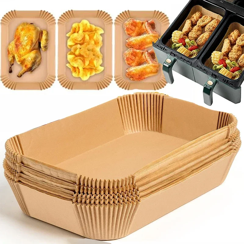 

50/100Pcs Rectangle Air Fryer Disposable Parchment Paper Liner Oil-proof Paper Tray Non-Stick Baking Mat Air Fryer Accessories