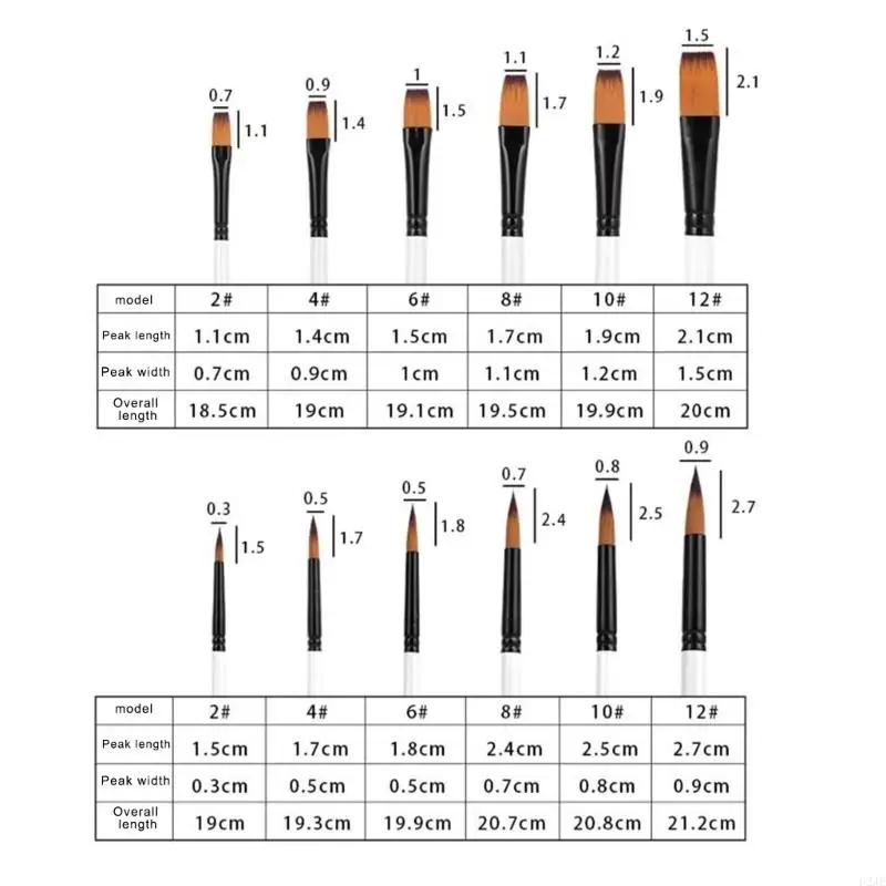 U2JE 6Pcs Professional Paint Brush Nylon Bristle Paint Brush for Artist Beginner Oil Acrylics Watercolor Rock Canvas Painting