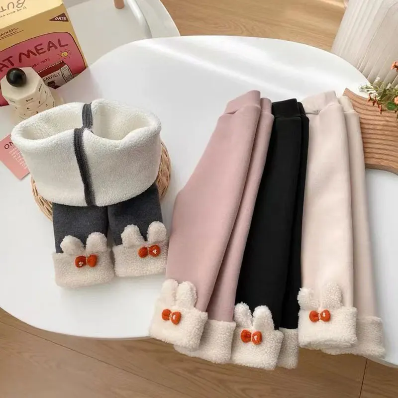 

Girls Pants Winter Lamb Velvet Trousers for Kids Rabbit Ears Children Leggings Thickened Toddler Warm Pants Baby Leggins