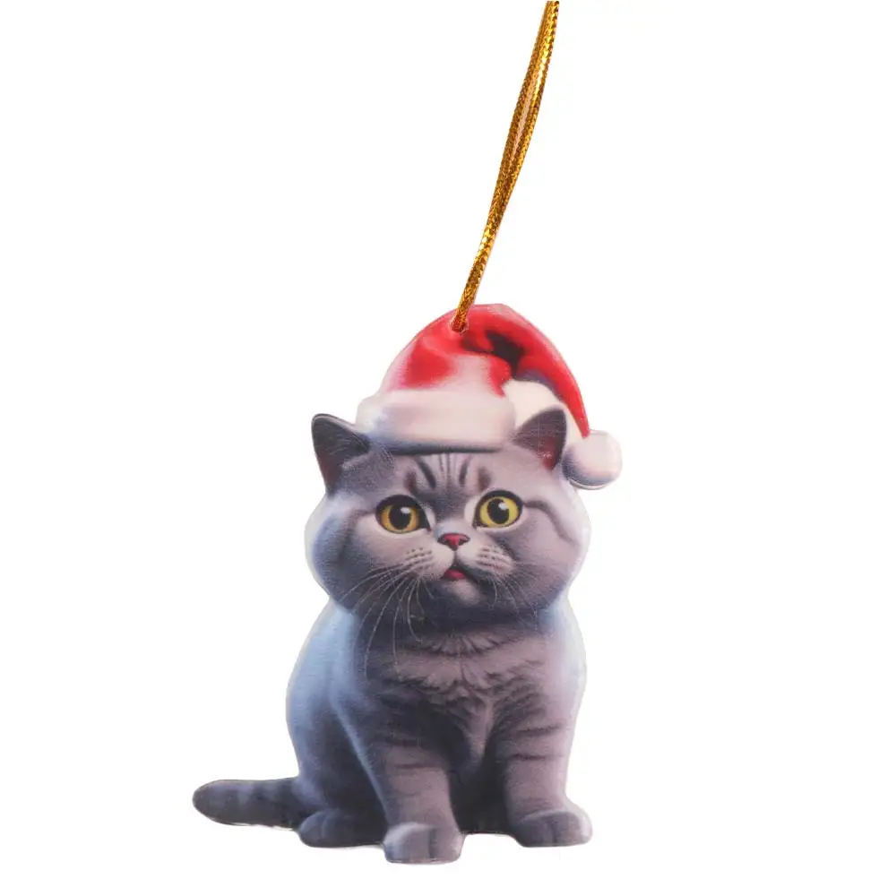 

Акриловая подвеска в виде рождественской елки, 2D плоская мультяшная кошка, рождественские подвесные украшения с милым котенком, рождественская елка, украшение для дома