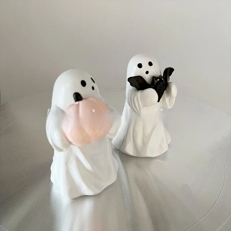 هالوين لطيف السيراميك شبح عقد الوردي اليقطين الخفافيش تمثال راتنج هالوين الديكور دمية المنزل مهرجان الحفلات الأصالة