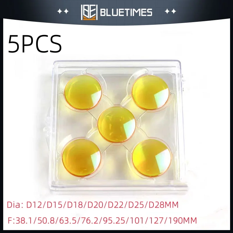 BLUETIMES CO2 CVD ZnSe Focus Lens Dia 12mm 15mm 18mm 20mm 22mm FL 38.1 50.8 63.5 76.2 101.6mm For Laser Engraving Cutting Machin