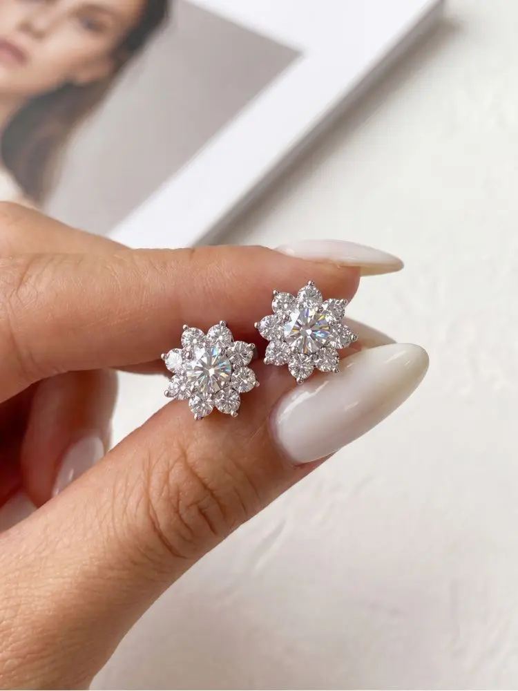 DWJ 0,5 CT Echte Moissanit Diamant Blume Stud Ohrringe für Frauen Original 925 Sterling Silber Täglichen Tragen Party Edlen schmuck – Detail 2