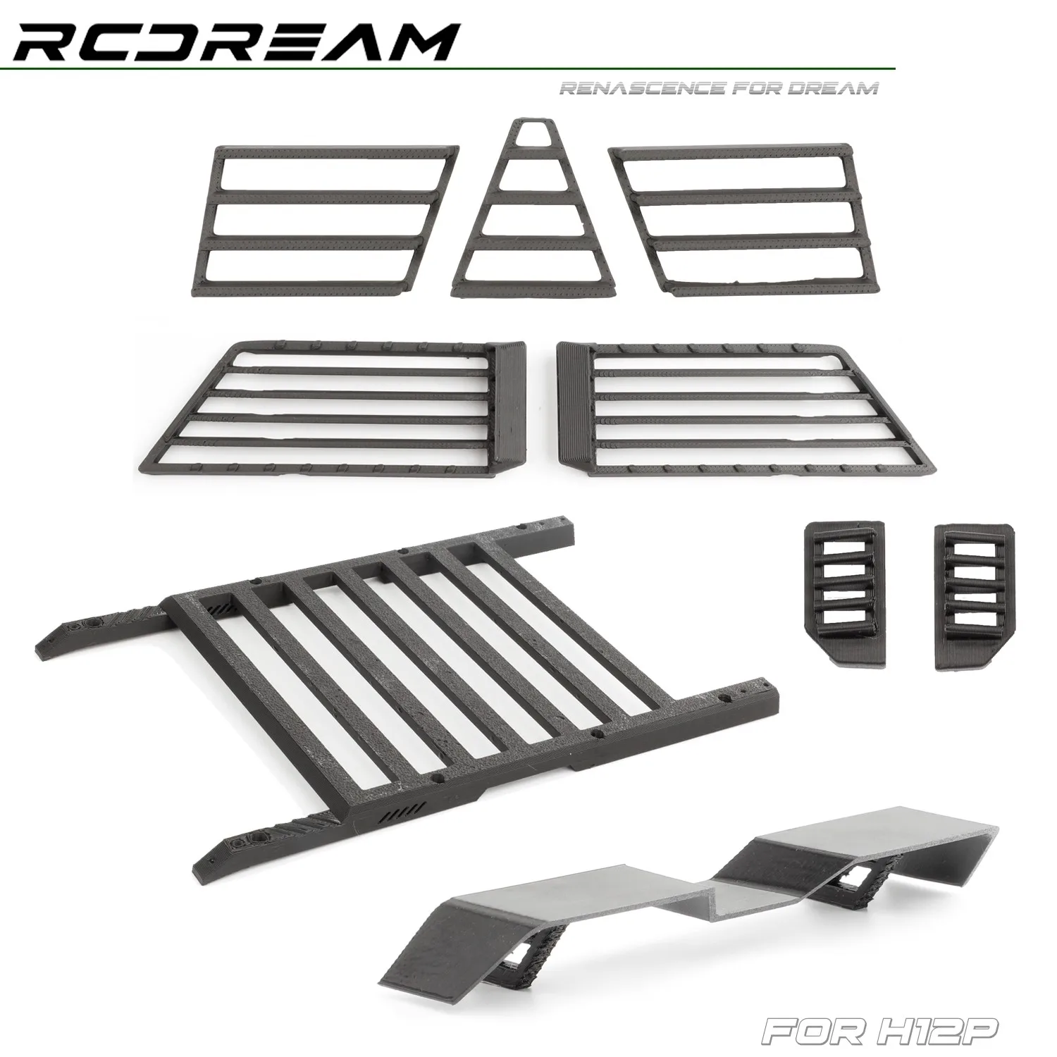 رف سقف RCDream 1/12 H12P، غطاء خلفي للزجاج الأمامي بجناح خلفي للزجاج الأمامي