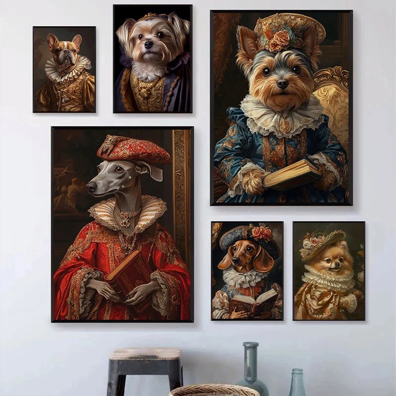 (1PC Unframe)Interesting Gorgeous Dog Holding Book Reading Poster Aclassical Pet Artwork Prints Canvas Painting Wall Pictures Cl