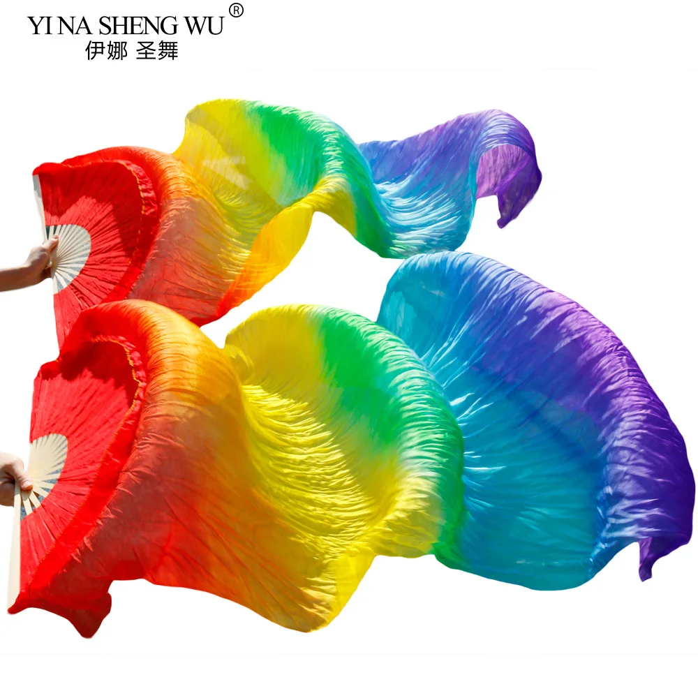 100% الحرير مراوح الرقص الشرقي اليدوية الحرير الرقص المشجعين اليسار + اليمين الأحمر + البرتقالي + الأصفر + الأخضر + الفيروز + الأزرق الملكي + الأرجواني 180*90 سم #4
