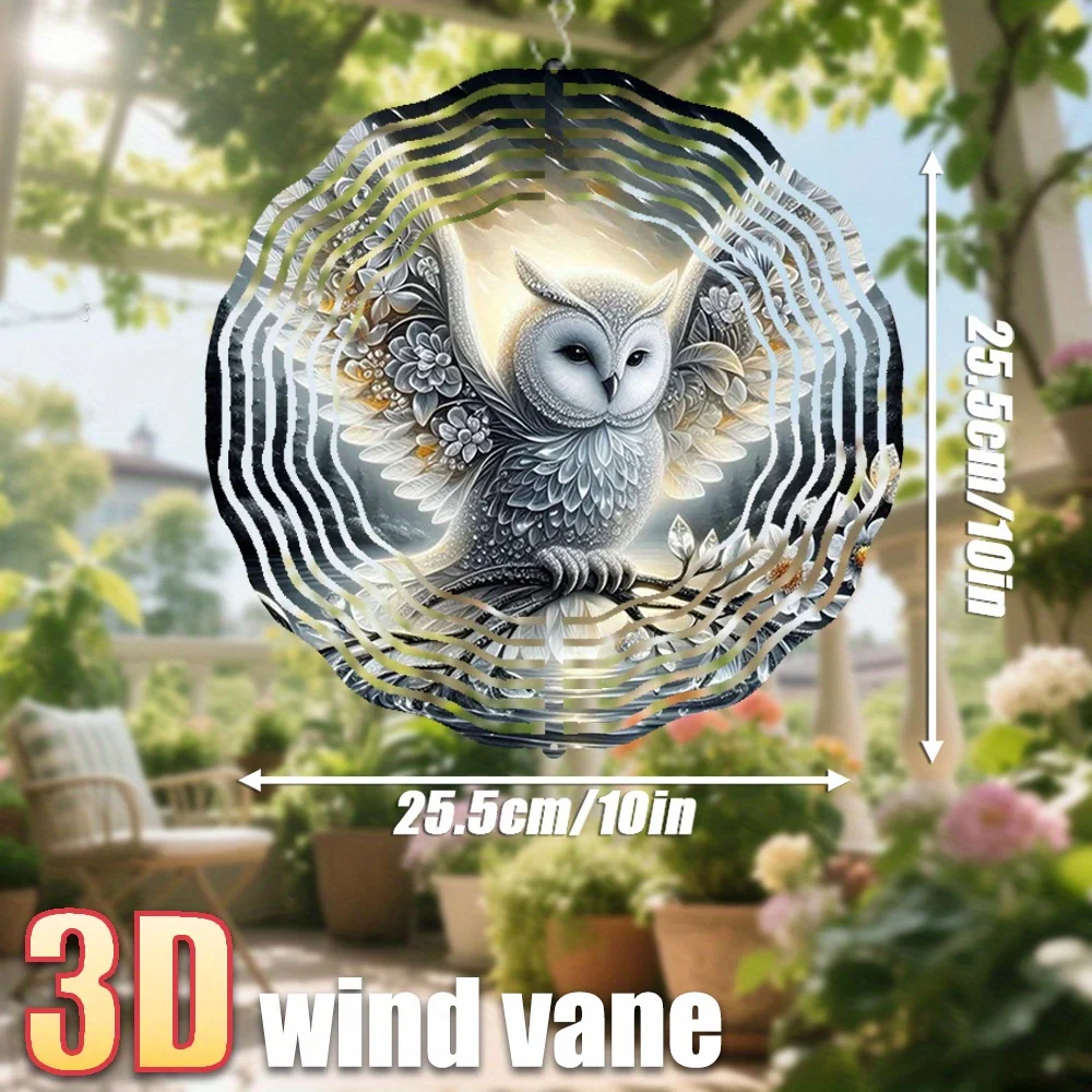 CIFBUY 3D Owl Wind Chime Aluminum Spinning Wind Spinner Garden Yard Outdoor Metal Decor Kinetic Wind Vane Art