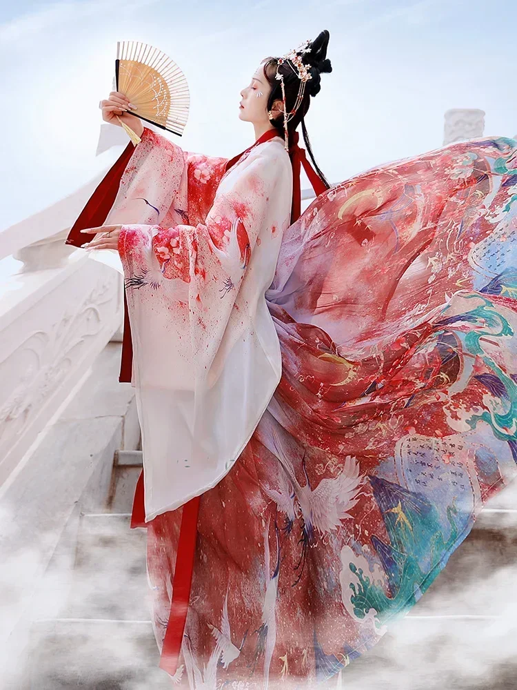 

Костюмы для косплея Hanfu в китайском стиле, красные, фиолетовые, белые, платья для женщин, сценическая одежда, халат для народного танца с перекрестным воротником, выпускной