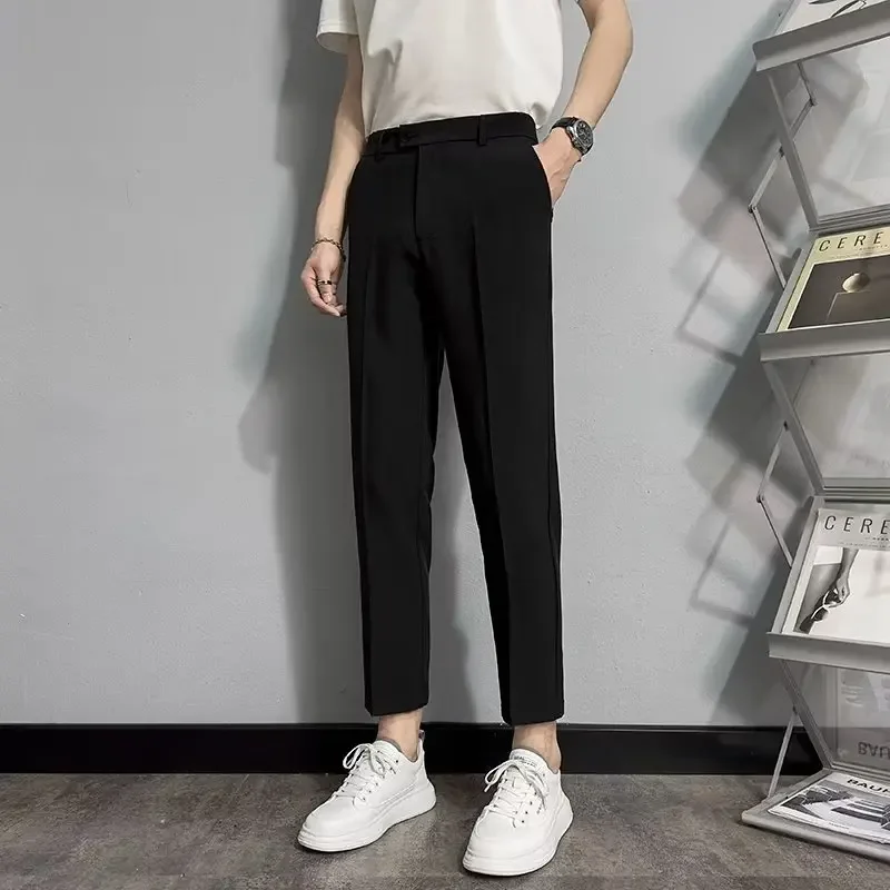 Spring And Autumn Casual Pants Nine-point Pants Non-ironing Trend Korean Version Of Fashion Business Simple Straight Pants Men