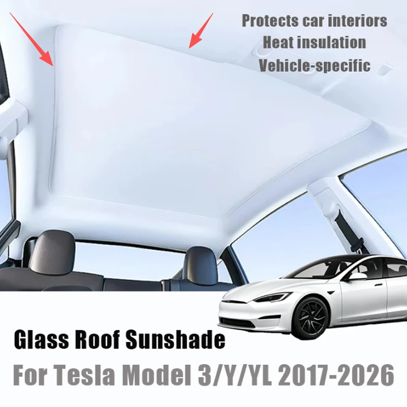 

For Tesla Model 3 Model Y Highland 2017-2026 Summer Electrostatic Sorption Sunshade Sun Protection Sunroof Covers Glass Skylight
