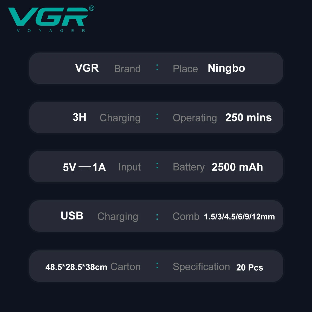 VGR Hair Clipper Professional Hair Trimmer Electric Clippers Cordless Hair Cutting Machine 9000RPM Trimmer Clipper for Men V-003