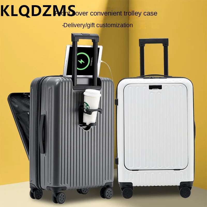 KLQDZMS ABS + PC koper 20 inci bukaan depan Laptop Boarding Case 24 "26" USB pengisian Port troli Case wanita kabin bagasi