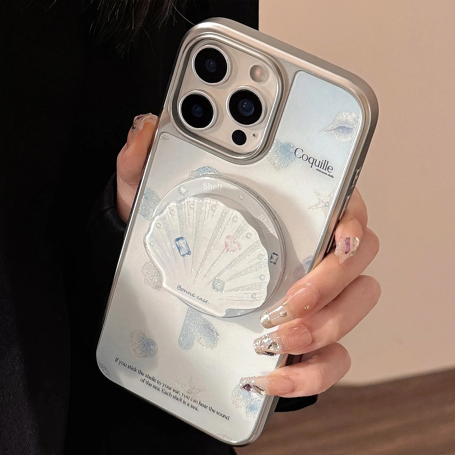 

Ocean Shell Magnetic Bracket iPhone Case 15 14 13 12 11 16 17 Pro Max Plus