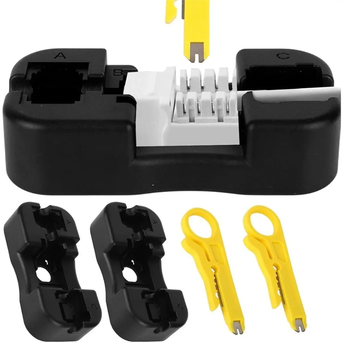 2026 New Tool 2pcs Jack Punch Down Stands Compatible for RJ11 RJ12 RJ45 90° & 180° Jacks with 2 Wire Stripper Tools Kit