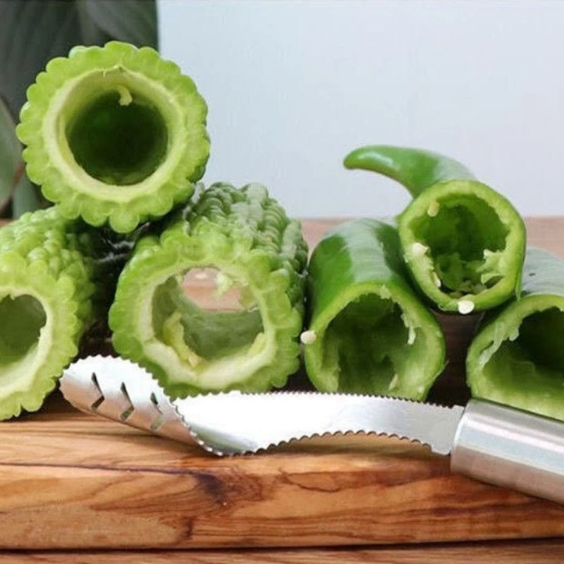 Multi-Purpose Stainless Steel Pepper Corer Tool Easy Bell Pepper & Tomato Seed Remover Essential Kitchen Gadget view 4