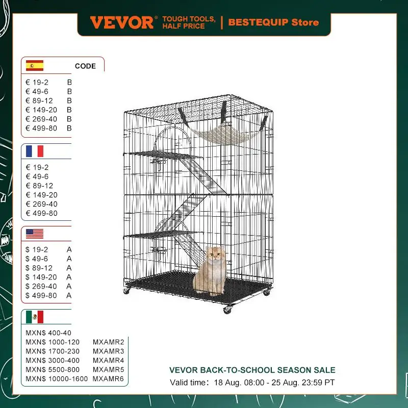 VEVOR 4 Tier Large Cat Playpen 30lbs/Layer DIY Cat Fence Cage Exercise Place Crate Metal Wire Kennel Indoor Rabbit House for Pet