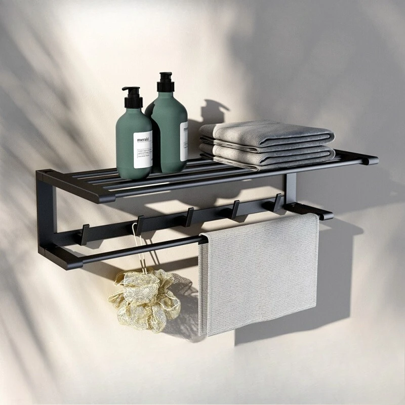 

Aluminum Foldable Towel Rack Rustproof No Drill Bathroom Organizer Wall Mounted Space Saving Shower Shelf for Bathroom/Toilet