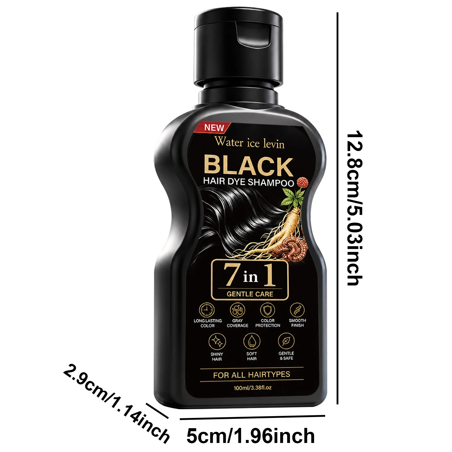 Water Ice Levin 7 in 1 Black Hair Dye Shampoo, Herbal Ginger Polygonum, Cover Grey Hair, Gentle Coloring - view 6