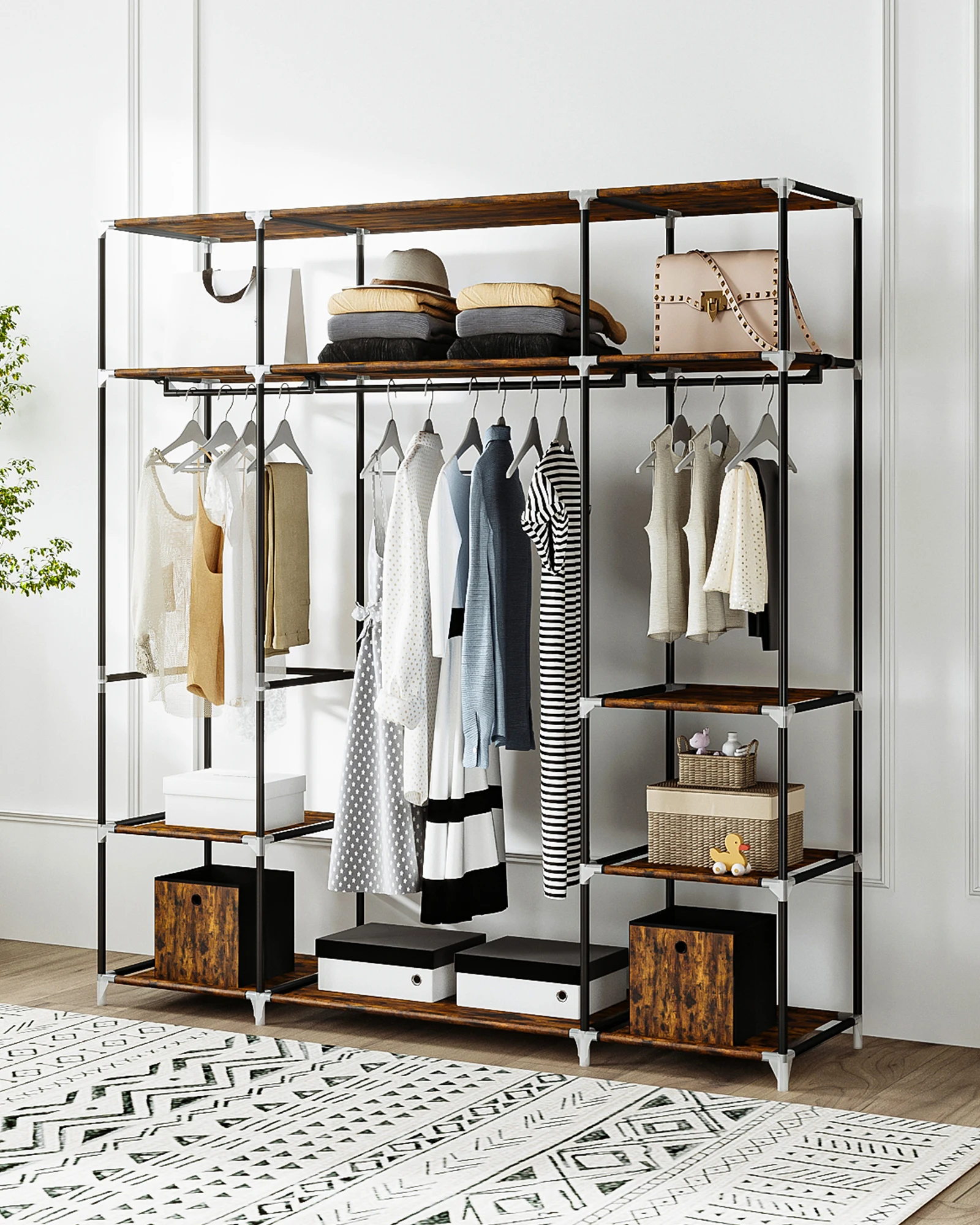 Hzuaneri Kleiderschrank, freistehender Kleiderschrank, mit Kleiderstangen, Garderobenständer,