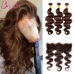 # 4 gekleurde body wave menselijk haarbundels met frontale body wave haar weeft bundels met 13x4 kant frontale bundels met sluiting