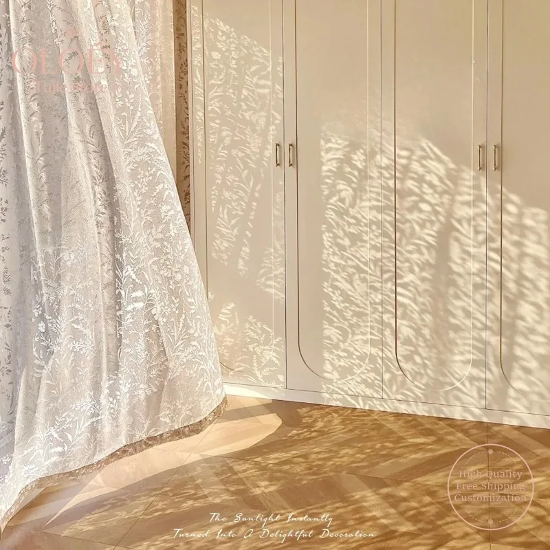 

Moonlight Shadow Branches Sheer Curtains Beige Cream Tulle Drapes for Living Room Bedroom Privacy Window Yarn Custom Made Decor