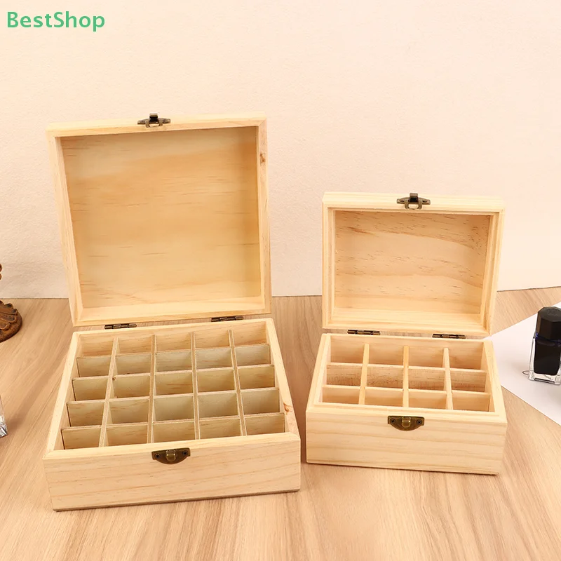 ♥♥♥Essential Oil Wooden Box,Large Capacity Pure Solid Wood 12/25grids Essential Oil Storage Box