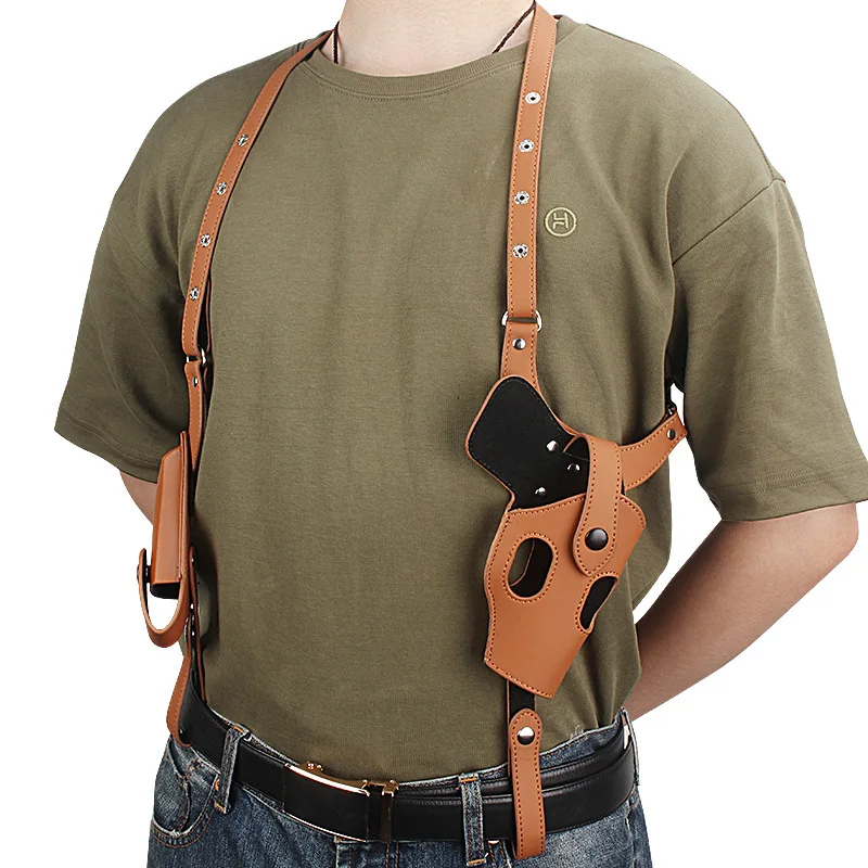 Vintage Tactical Shoulder Gun Holster Men Underarm Concealed Carry Pistol Holster with Shooting Accessories Holster Bag Costume