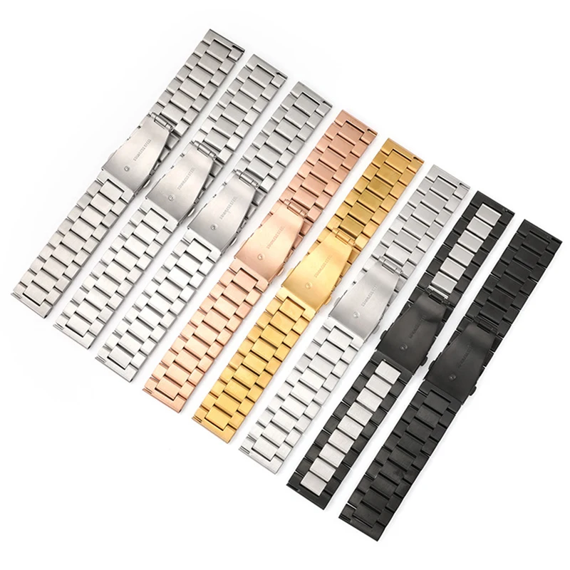 Stainless Steel Three Bead  Watch Strap 18mm 20mm 22mm bracelet folding buckle quick release watch accessories watchbands