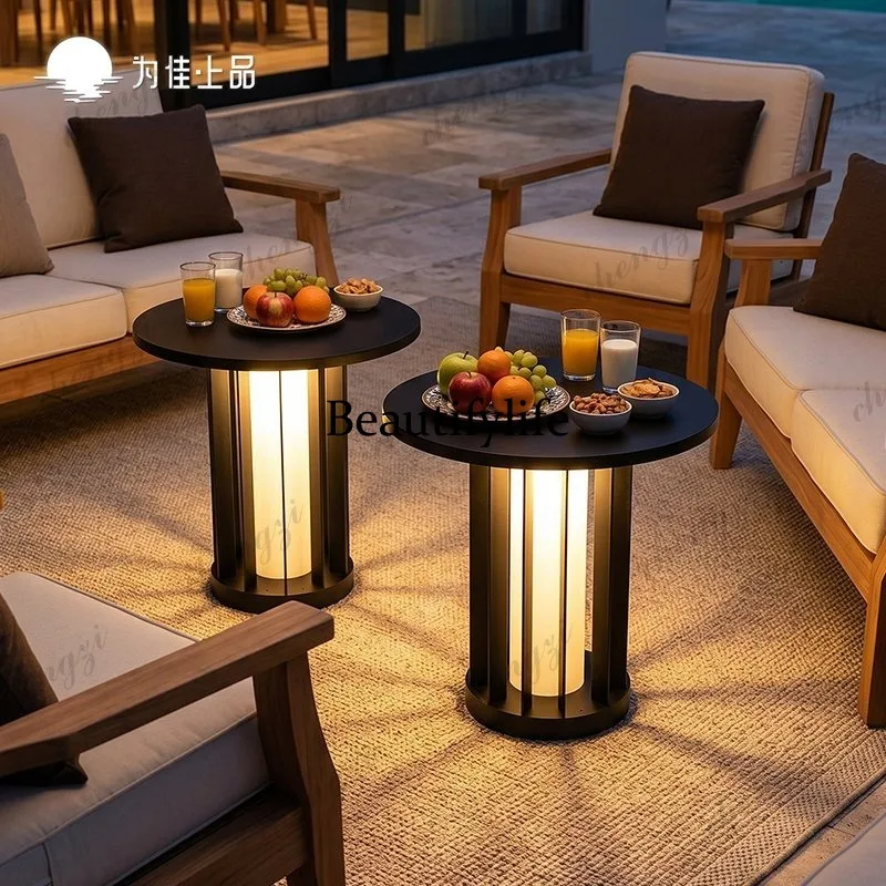 Coffee table, outdoor lawn, solar waterproof courtyard, garden terrace table, decorative floor