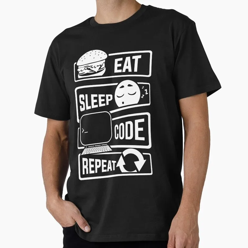 Eat Sleep Code Repeat  Linux Operating System Graphic T‑Shirt Casual Short Sleeve Tees Geek IT Developer Fan Gift Tops S-6XL