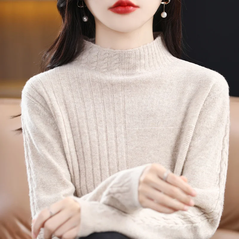 

Twisted half high collar solid color new top women's pullover high-end slim fit autumn and winter Blouse