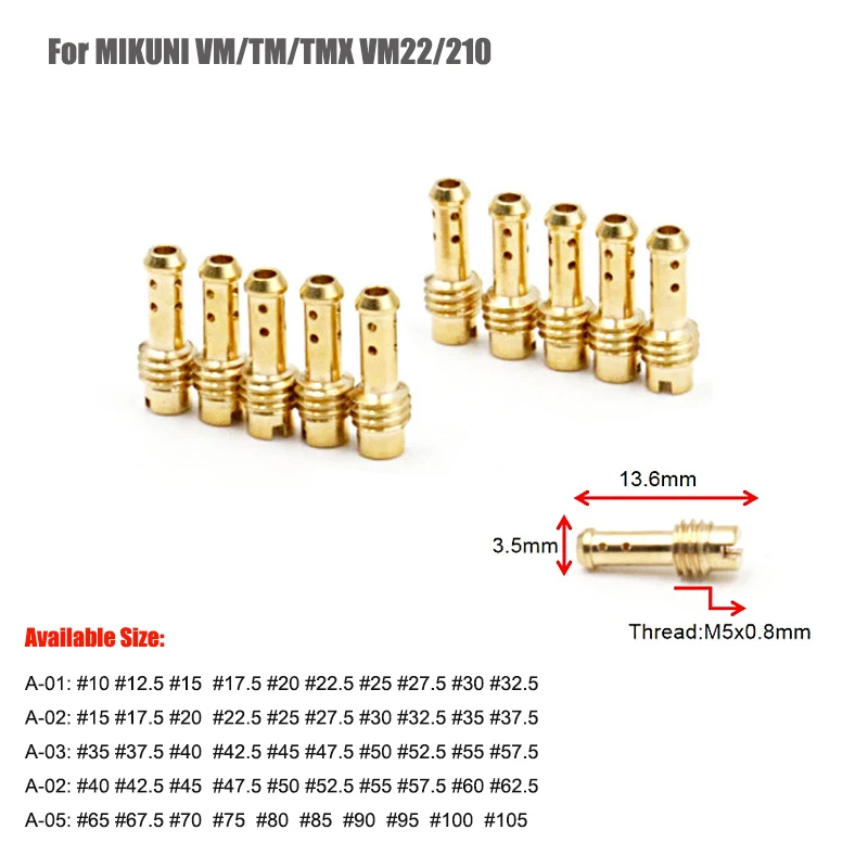Injetores de jato lento para carburador MIKUNI VM, TM, TMX, jatos piloto, carburador, carburador, VM22, TZR250, 3XV, EN125, AX100, 10 unidades