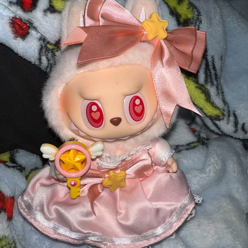 Ropa Labubu Doll Clothes Outfit Accessories For 17cm Labubu V1 V2 Pink Dress Set Doll Clothing Kid Toy Girl Gift