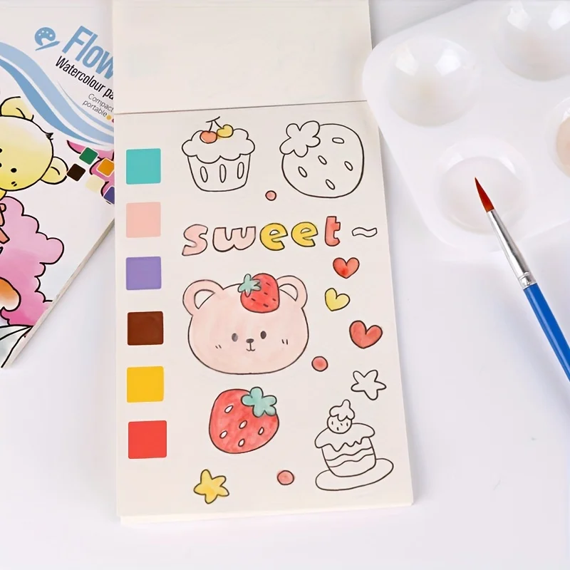 Libro de Pintura de Acuarela con 1 Libro, 1 Bolígrafo, Polvo de Agua, Dibujo de Grafiti, Pintura Autónoma, Papel para Colorear