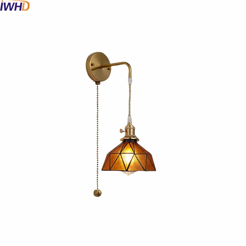 

IWHD Copper Glass LED Wall Lamp Sconce Vintage Style Corridor Dining Room Bedroom Bathroom Mirror Light Interior Aplique pared