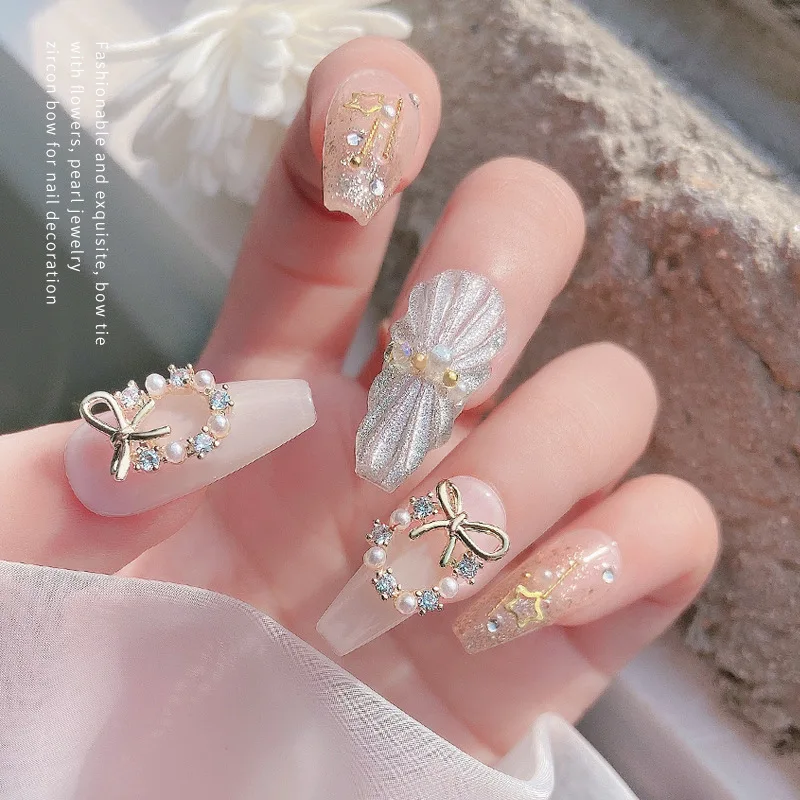 5pcs Luxury Zircon Christmas Wreath 3D Jewelry Crystal Pearls For Nails Rhinestone Charm Nail Tip Nail Art Decoration image 5