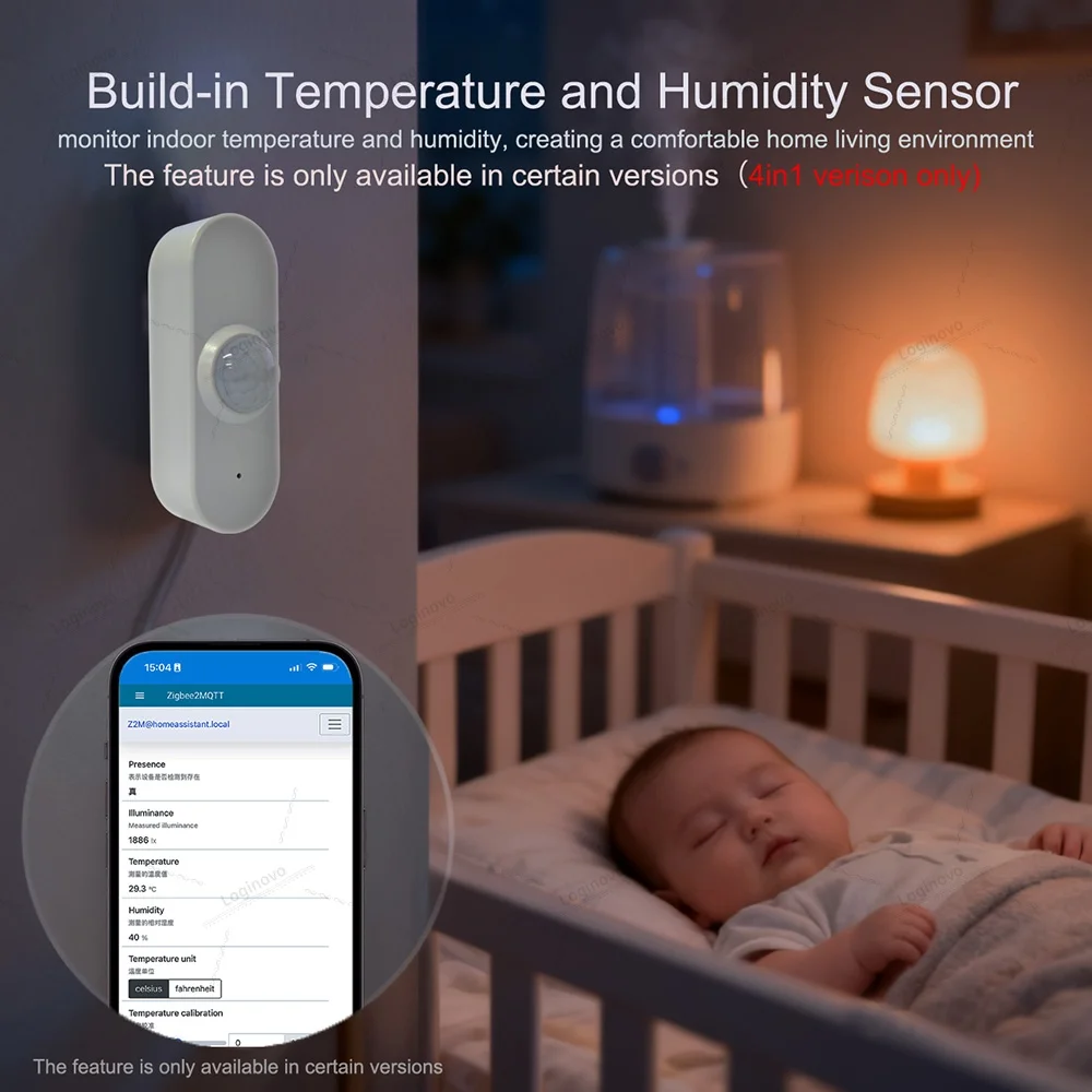 24G زيجبي MmWave مستشعر حركة الوجود البشري مع الإنارة/كشف درجة الحرارة والرطوبة مساعد المنزل أتمتة ل 2MQTT