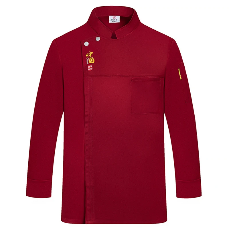 Uniforme de Chef de Hotel, camisa de cocinero chino rojo, ropa de cocina para restaurante, tienda de pasteles, chaquetas de Chef para hornear, monos de camarero y cafetería