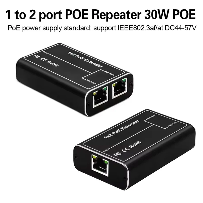 2-poorts POE-extender, IEEE 802.3Af/At Poe+ standaard, 10/100 Mbps, POE-repeater 100 meter (328 ft), extender Poe-ingang: 30 W